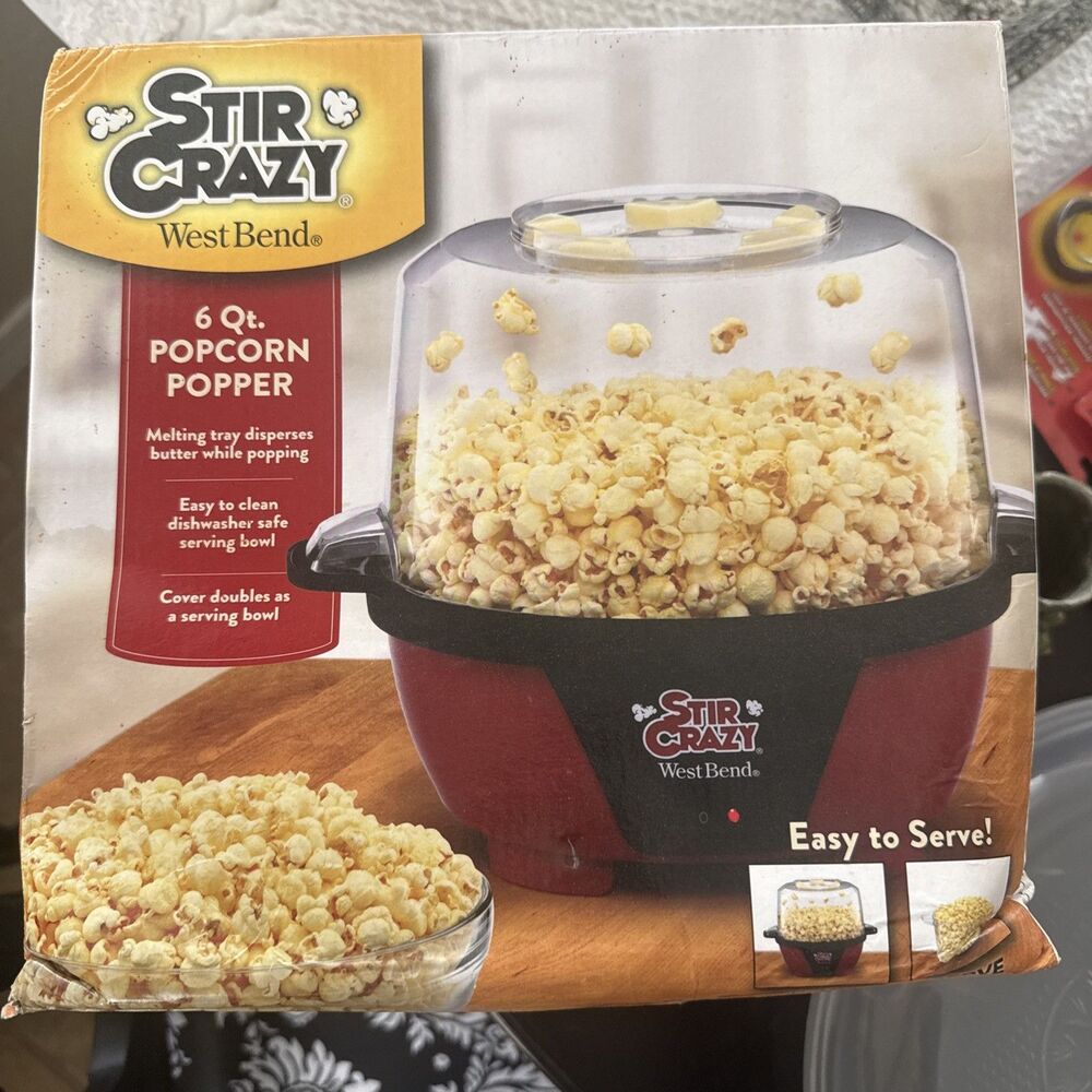 West Bend 82505 Stir Crazy 6 Qt Popcorn Popper New Open Box Red